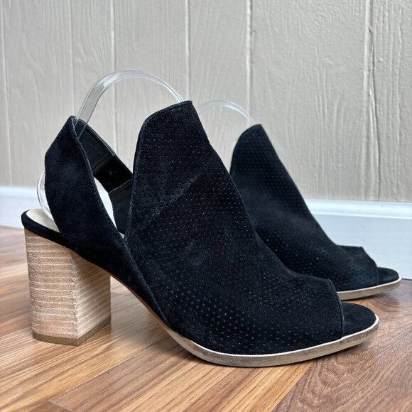 Cole Haan Grand Os Leather Perforated Callista Peep Toe Block Heel Sandals - Picture 2 of 12